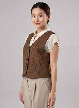 Gilet sans manche coupe droite marron C'EST BEAU LA VIE femme