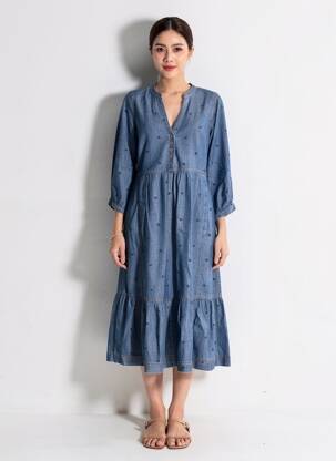 Robe mi-longue manches 3/4 manches 3/4 bleu WHITE STUFF femme