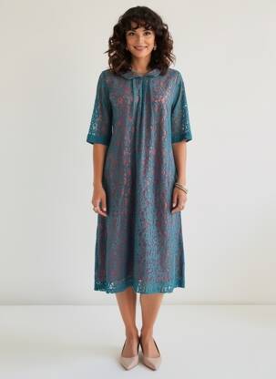 Robe mi-longue manches courtes manches courtes bleu MARGOT femme