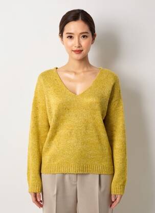 Pull tissage chiné manches longues jaune WHITE STUFF femme