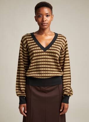 Pull col v manches longues noir KING LOUIE femme
