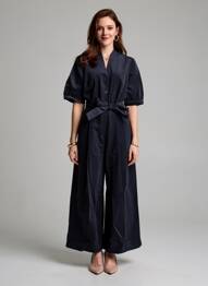 Combi-pantalon fermeture boutonnée sur le devant manches courtes bleu EMILYANDFIN femme