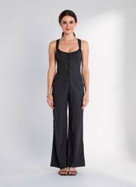 Combi-pantalon fermeture boutonnée sur le devant sans manche noir KALI YOG femme