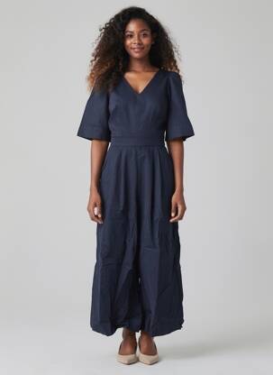 Combi-pantalon fermeture boutonnée au dos manches courtes bleu EMILYANDFIN femme
