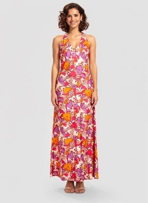 Robe longue imprimé fantaisie sans manche rose KALI YOG femme