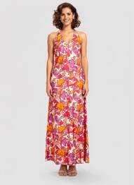 Robe longue imprimé fantaisie sans manche rose KALI YOG femme