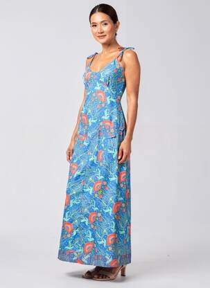 Robe longue imprimé fantaisie sans manche bleu KALI YOG femme