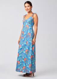 Robe longue imprimé fantaisie sans manche bleu KALI YOG femme