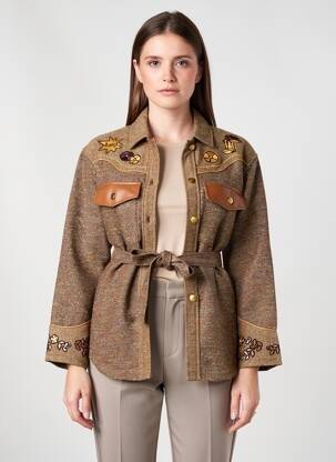 Veste casual epaulette marron ME369 femme