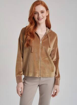 Veste casual col rond marron MAJESTIC FILATURES femme