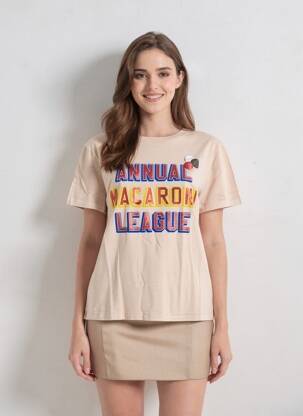 T-shirt sérigraphie manches courtes beige NEWTONE femme
