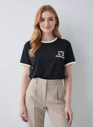 T-shirt sérigraphie manches courtes noir LOVE STORIES femme