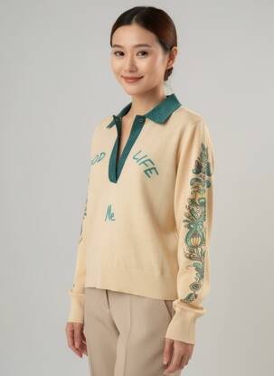 Polo manches longues manches longues beige ME369 femme