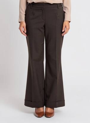 Pantalon flare fermeture zippée sous rabat avec crochet marron HANA SAN femme