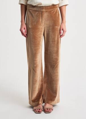 Pantalon droit taille élastique beige MAJESTIC FILATURES femme
