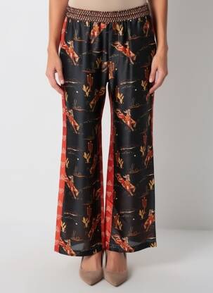 Pantalon droit taille élastique taille normale noir ME369 femme