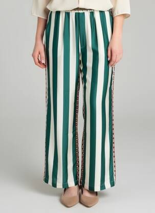 Pantalon droit taille élastique taille normale vert ME369 femme