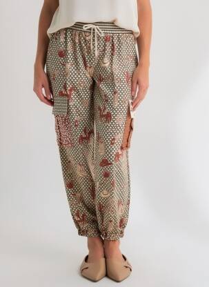 Pantalon droit tissage popeline taille normale beige ME369 femme