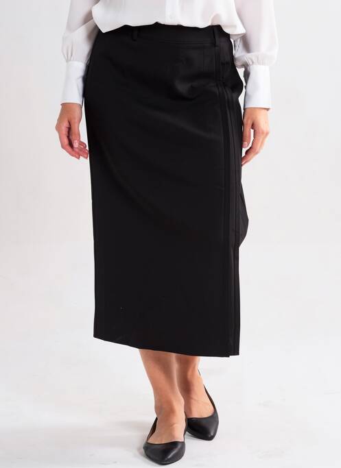 Jupe mi-longue fermeture zip latéral noir HANA SAN femme