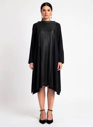 Robe mi-longue manches longues manches longues noir OZAI N KU femme