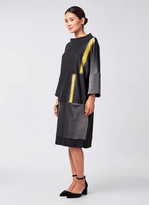 Robe mi-longue manches longues manches longues noir OZAI N KU femme