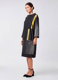 Robe mi-longue manches longues manches longues noir OZAI N KU femme