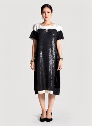 Robe mi-longue manches courtes manches courtes noir ELISA CAVALETTI femme