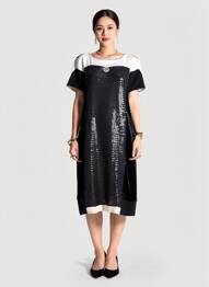 Robe mi-longue manches courtes manches courtes noir ELISA CAVALETTI femme