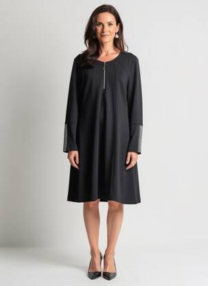 Robe mi-longue manches longues manches longues noir DOLCEZZA femme