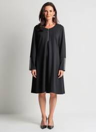 Robe mi-longue manches longues manches longues noir DOLCEZZA femme