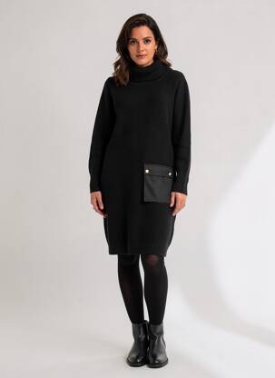 Robe pull stretch manches longues noir K-DESIGN femme