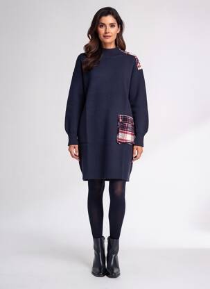 Robe pull col col montant manches longues bleu K-DESIGN femme