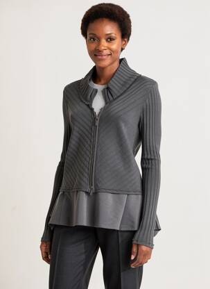 Gilet manches longues stretch gris KEDZIOREK femme