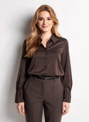 Chemisier coupe cintrée manches longues marron SURKANA femme