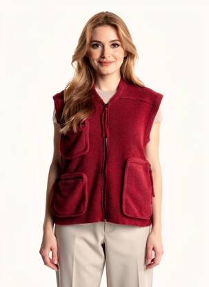 Gilet sans manche maille tricot rouge GRIZAS femme