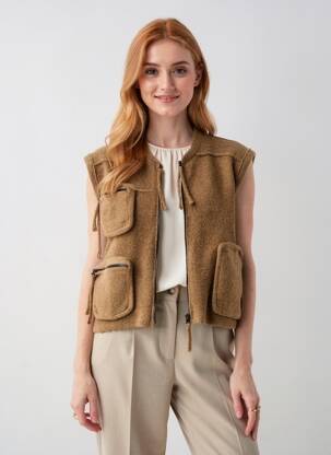 Gilet sans manche maille tricot marron GRIZAS femme