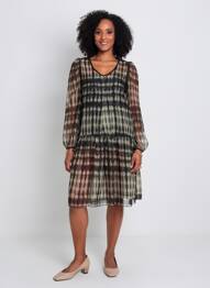 Robe mi-longue coupe fluide manches longues vert BEATE HEYMANN femme