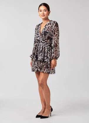 Robe courte coupe fluide manches longues noir MADE IN ITALY femme