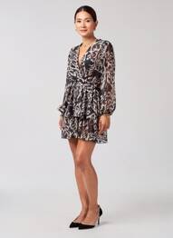Robe courte coupe fluide manches longues noir MADE IN ITALY femme