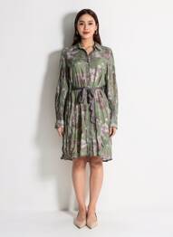 Robe mi-longue imprimé fleurs manches longues vert LAST QUEEN femme