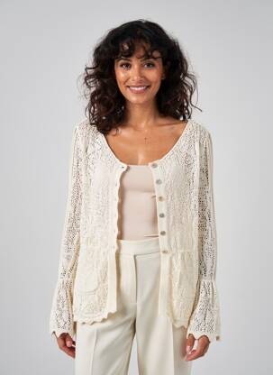 Gilet manches longues col rond beige JS MILLENIUM femme