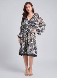 Robe mi-longue imprimé fleurs manches longues noir APRIL VINTAGE femme