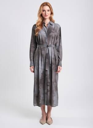 Robe longue tissage popeline manches longues gris LAST QUEEN femme