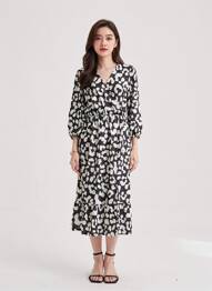 Robe mi-longue coupe fluide manches longues noir ESTEE BROWN femme