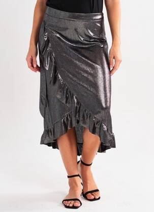 Jupe mi-longue stretch argent ESPERANCE femme