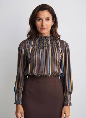 Blouse imprimé fantaisie manches longues marron MIYA femme