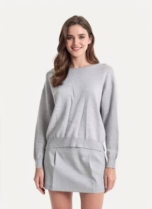 Pull col v manches longues gris FEELKOO femme