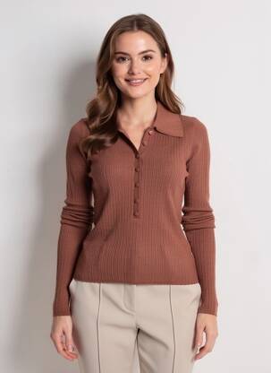 Pull coupe cintrée manches longues marron NATHAEL femme