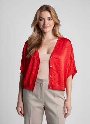 Gilet manches longues resserrée sur le bas rouge MADE IN ITALY femme