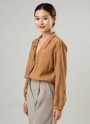 Blouse manches longues manches longues marron ELVIRA femme